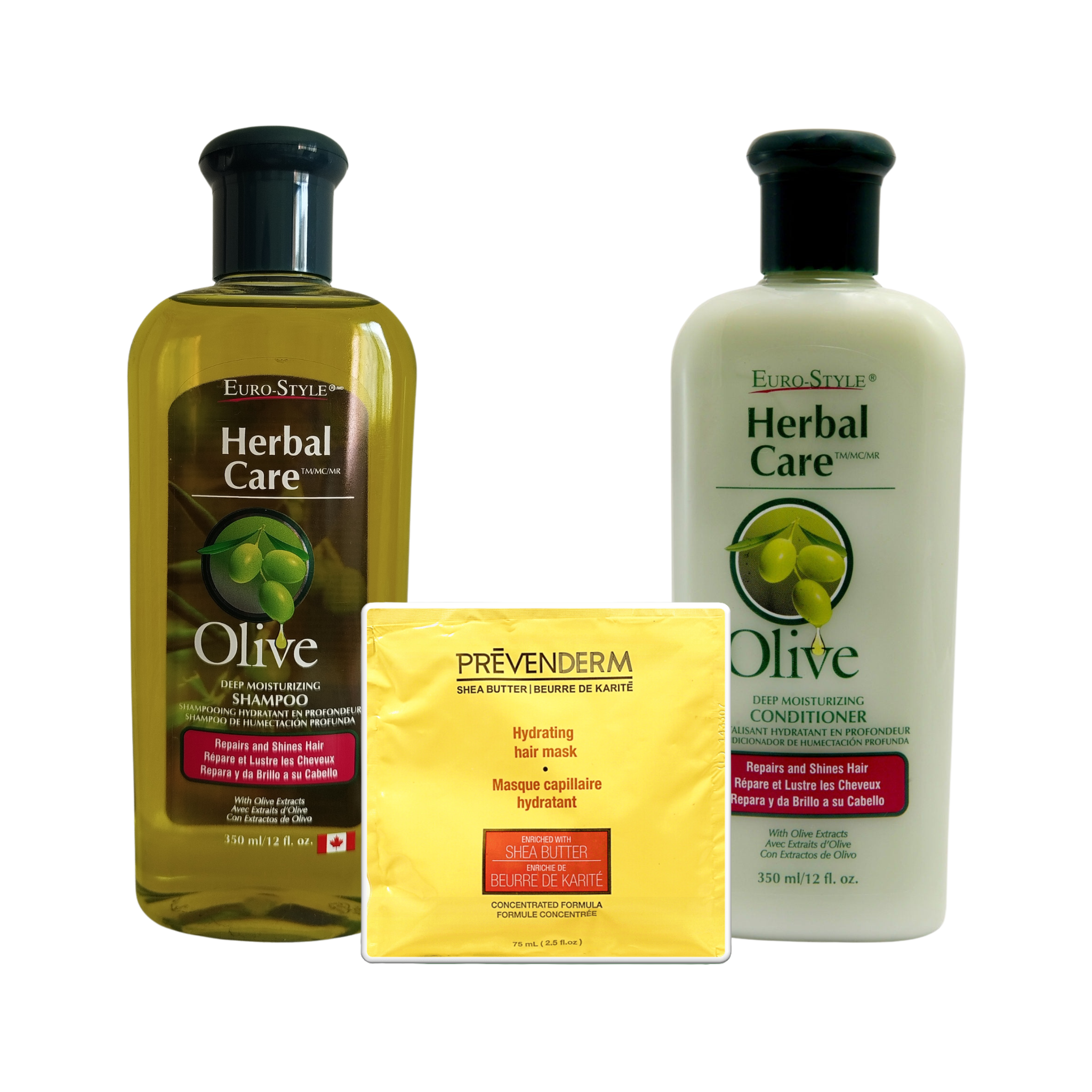 Pack Hydratant Intense : Shampooing, Après-Shampooing et Masque Capillaire à l'Huile d'Olive & Beurre de Karité