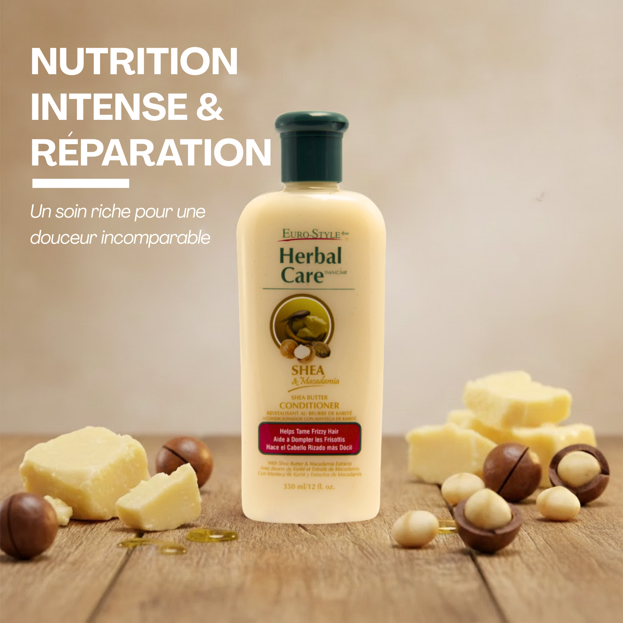 APRÈS-SHAMPOOING ANTI-FRISOTTIS (Beurre de Karité et Extrait de Macadamia) - 350mL