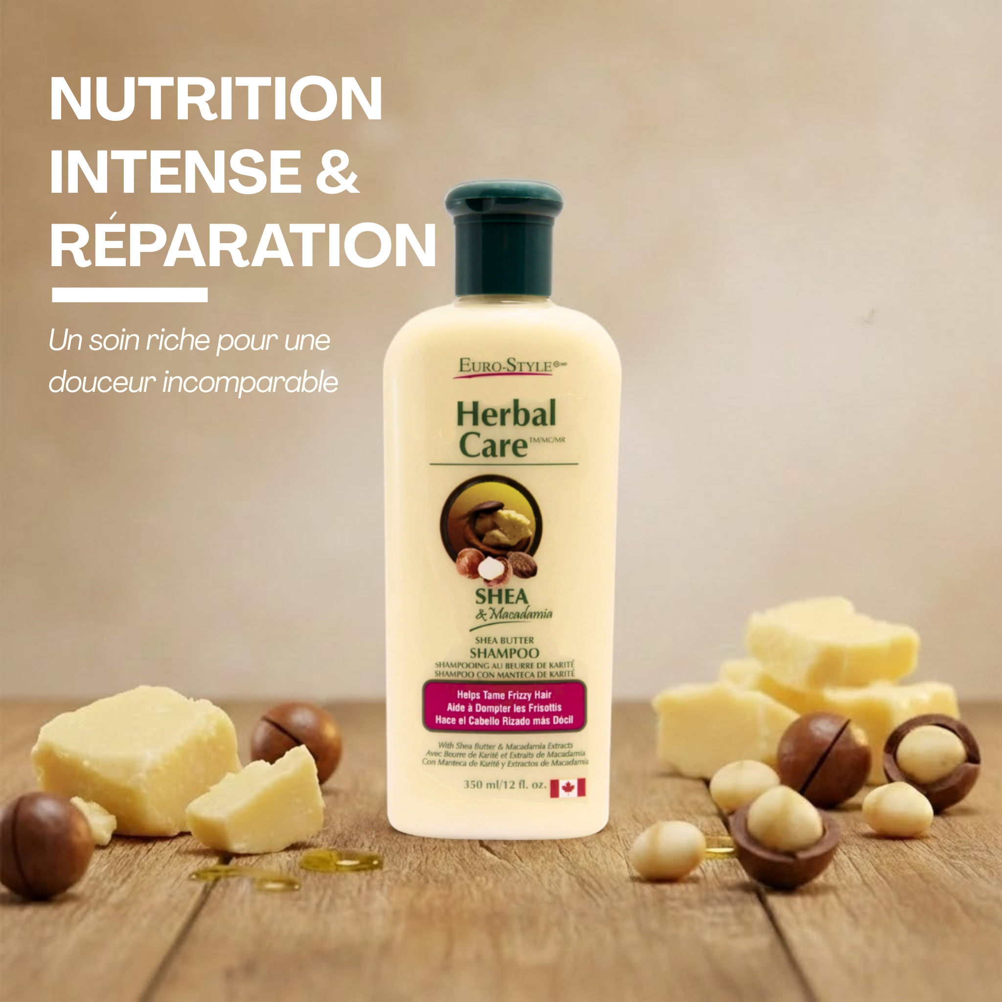 SHAMPOOING ANTI-FRISOTTIS (Beurre de Karité et Extrait de Macadamia) - 350 mL
