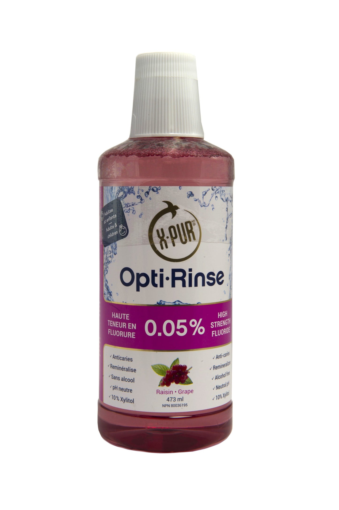 RINCE-BOUCHE Opti-Rinse ANTI-CARIES Saveur au raisin sans alcool - 473mL