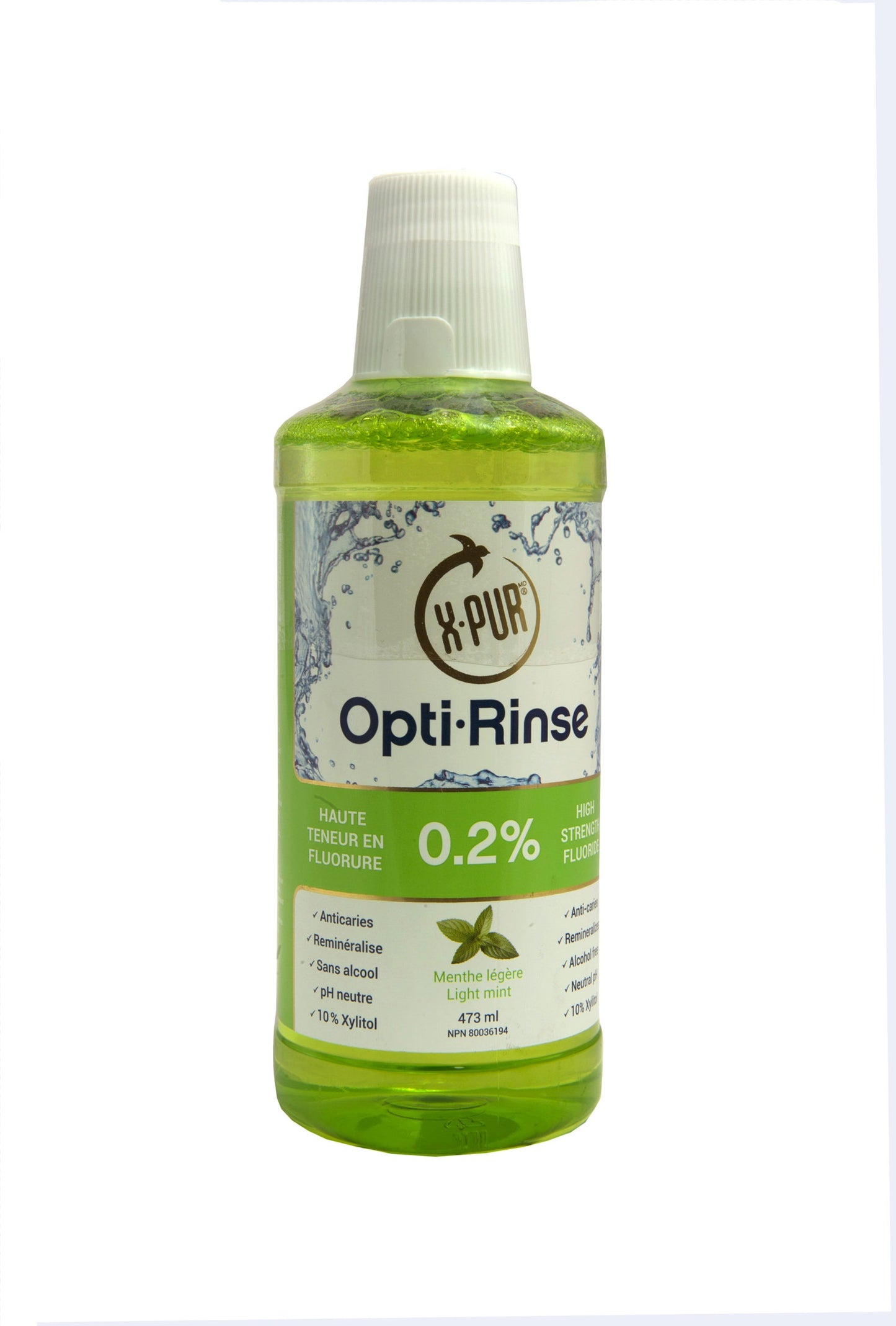 RINCE-BOUCHE Opti-Rinse ANTI-CARIES Saveur menthe sans alcool 473mL